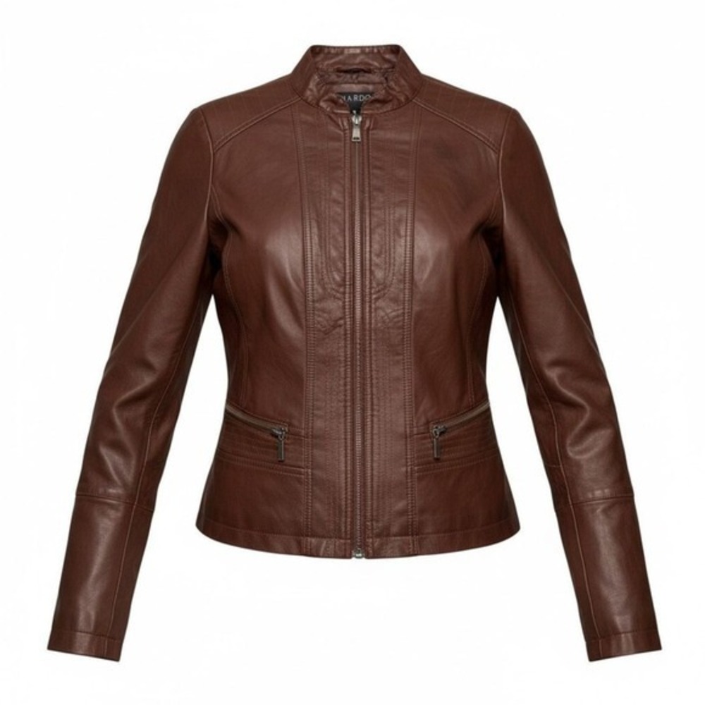 New Bernardo Mahogany Faux Leather Moto Jacket Size M